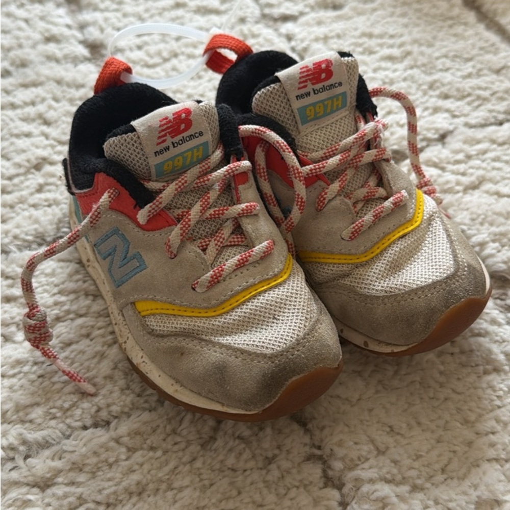 New Balance Kids Sneakers Beige with Yellow, Coral & Blue Accents